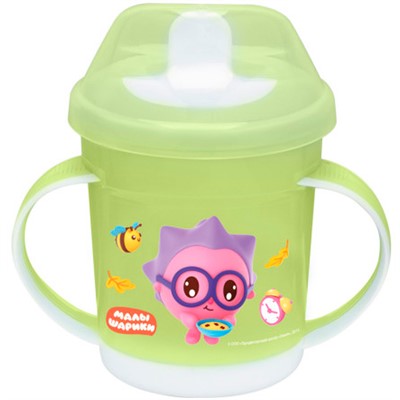 Поильник с ручками и декором МАЛЫШАРИКИ И ЗАЩИТНОЙ КРЫШКОЙ 320мл Салатовый 431337110. - фото 69885412