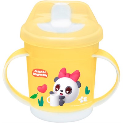 Поильник с ручками и декором МАЛЫШАРИКИ И ЗАЩИТНОЙ КРЫШКОЙ 320мл Желтый 431337106. - фото 69885416