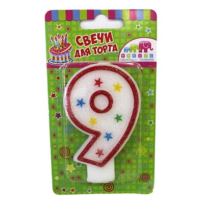 Свеча цифра "9" с блестками Ч02505 - фото 69886877