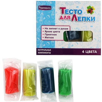 Набор для творчества Тесто для лепки 4 цвета, 100гр П100 в коробке - фото 69886894