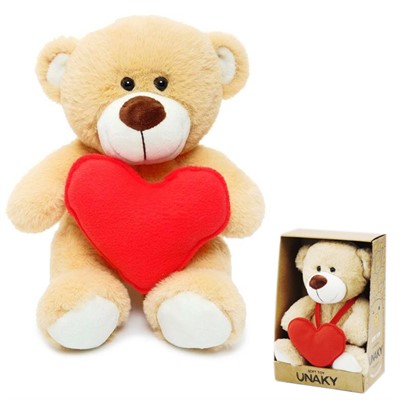 Медведь Берни с красным флисовым сердцем 22/30 см 0641822-44 - фото 69887383