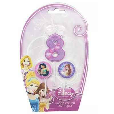 Свеча Дисней Принцессы цифра 8, медальоны 2шт 6029814 - фото 69887661