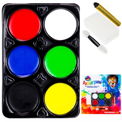 Набор для творчества Аквагрим 6 цветов, карандаш 1шт, спонж 1шт, аппликатор 1шт КС-4624 - фото 69888447