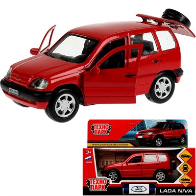 Модель LADANIVA-12-RD LADA NIVA длина 12 см, двери, багаж, инерц, красный Технопарк  в коробке - фото 69888539