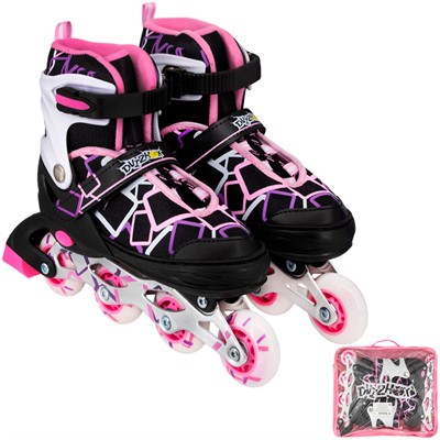 Ролики Dvizhok р. 38-41 раздвиж. PVC, 1 колесо со светом,черно-розовый 141V-211 - фото 69889200