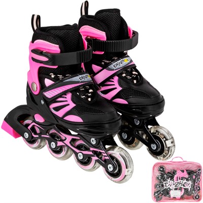 Ролики Dvizhok р. 30-33 раздвиж. PVC, 1 колесо со светом,черно-розовый 141V-218 - фото 69889210