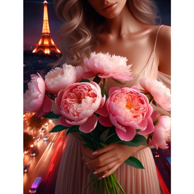 Набор для творчества Алмазная мозаика 30х40см Девушка с пионами НД-8919 - фото 69890628