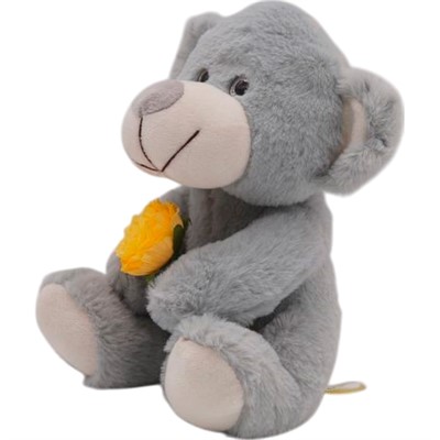 Медвежонок Сильвестр серый 20/25 см с шариками для мелкой моторики с желтой розой  0913920-211 - фото 69891073