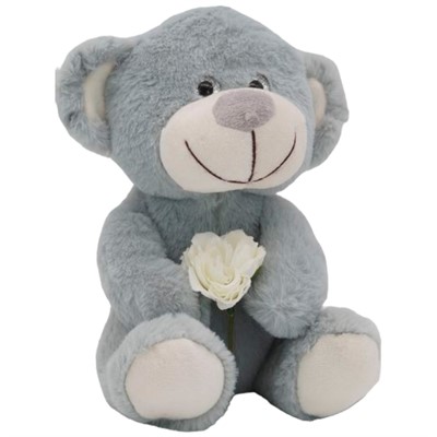 Медвежонок Сильвестр серый, 20/25 см, с шариками для мелкой моторики с белой розой, 0913920-212 - фото 69891074
