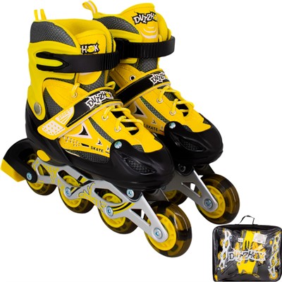 Ролики Dvizhok р. M 34-37 раздвиж., свет 1 колеса, черно-желтый 141V-670-2 - фото 69891355