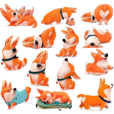 Наклейки Декоративные Забавные корги 30х30 см 4255 - фото 69892023