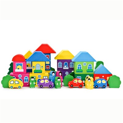 Деревянный конструктор 41дет. Городок цветной 8688-8 - фото 69894017