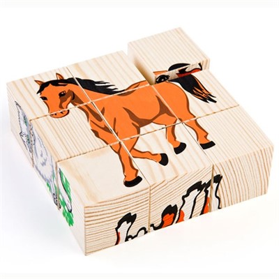 Деревянные кубики 9шт Домашние животные 4444-3 - фото 69894022