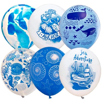 Шар 12"/30см Набор шаров ассорти рис. Море 25шт 6072841 /цена за упак/ - фото 69895494