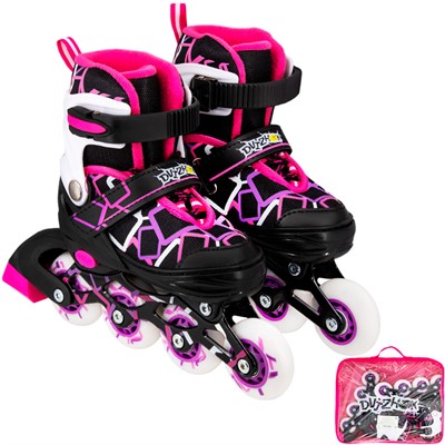 Ролики Dvizhok р. 30-33 раздвиж. PVC, 1 колесо со светом,черно-розовый 141V-212 - фото 69896245