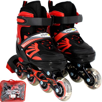 Ролики Dvizhok р. 30-33 раздвиж. PVC, 1 колесо со светом,черно-красный 141V-221 - фото 69896254