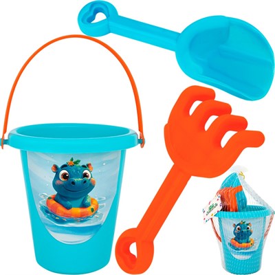 Песочный набор КРОКОТАМ Бегемотик 3 предмета ПН9-Г голубо-красный /30/ - фото 69896375