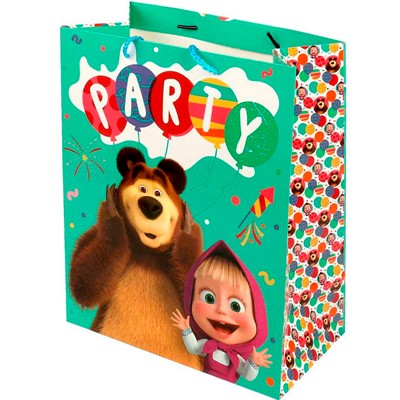 Пакет Чудо праздник глянцевый Маша и Медведь l, 26*32*14 см 371830 - фото 69896490
