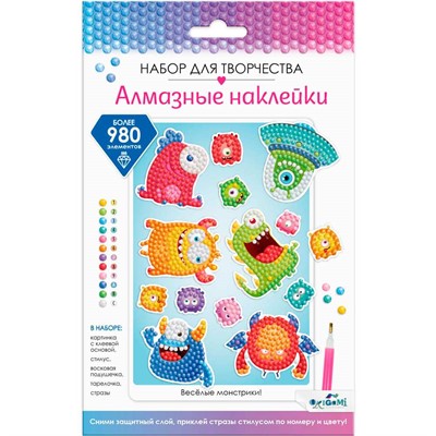 Набор для творчества Алмазные наклейки. Весёлые монстрики 08707 - фото 69896962