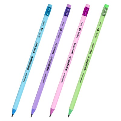 Карандаш ч/гр НВ "Pastel" с ластиком ассорти 181995 Brauberg - фото 69897999