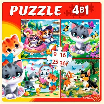 Пазл 4 в 1 9,16, 25, 36 эл. Домашние любимцы П-7584 - фото 69898513