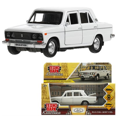 Модель 2106-12-WH ВАЗ-2106 Жигули 12 см, двери, багаж, инерц, белый Технопарк в кор. - фото 69898658