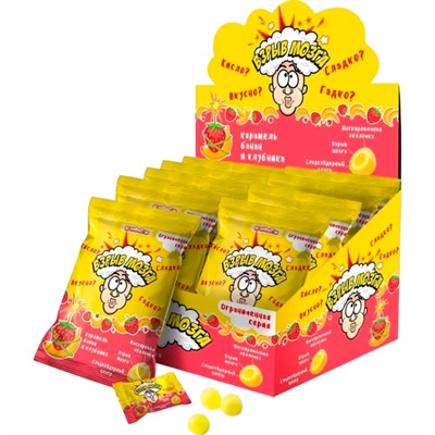 ВЗРЫВ МОЗГА Карамель со вкусом банана и клубники 15г цена за шт. (24шт.в упак) КТ93621 - фото 69898997