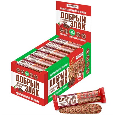 Мультизлаковый батончик с вишней и молочным шоколадом 19г цена за шт(24 шт в уп) КН10182 ДОБРЫЙ ЗЛАК - фото 69899018