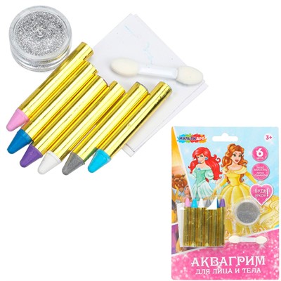Набор для творчества Аквагрим карандаши 6 цветов классика Принцессы дисней МУЛЬТИ АРТ FACEPAINT-127102 - фото 69899075