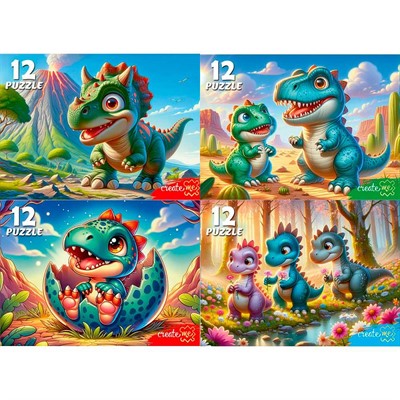 Пазл 12 Милые динозаврики П12-2383 - фото 69899106