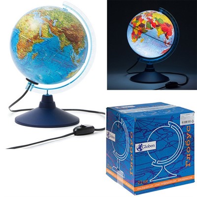 Глобус физико-политич. 210мм Ке012100181 с подсветкой Классик Евро - фото 69899578