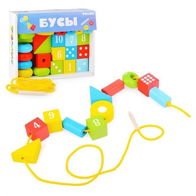 Деревянный логический игровой набор Бусы 1-89 - фото 69900566