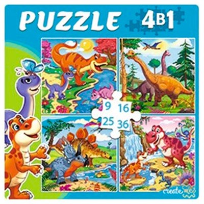 Пазл 4 в 1 Приключения динозавров П-5811 - фото 69903989