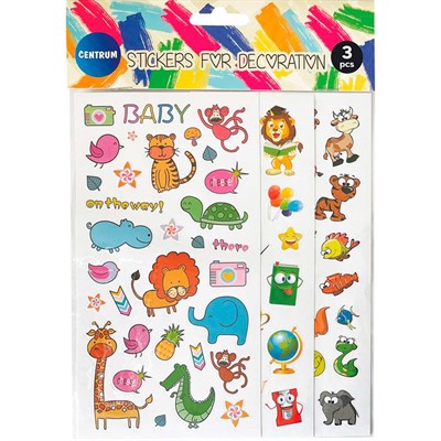 Наклейки декоративные, бумажные,3 шт 19x10см, 30x15мм, в ассортименте 89728 - фото 69904354