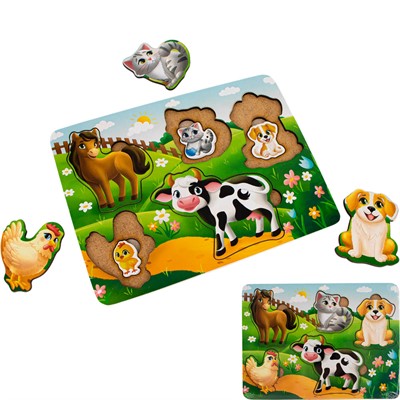 Деревянная Рамка вкладыш многоуровневая Мать и дитя Домашние животные ОА-00000471 /Арбо/ - фото 69904850