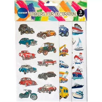 Наклейки декоративные бумажные 3шт 40x15мм, 10x10мм, дизайны машин, космоса 80734 - фото 69904935