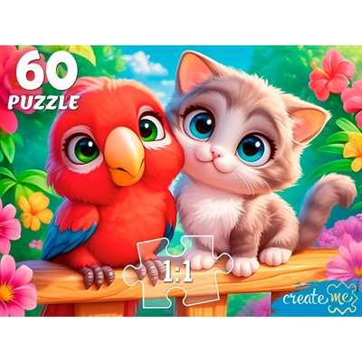 Пазл 60 Котёнок и попугай П60-5994 - фото 69906607