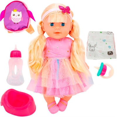 Пупс Miss Kapriz MK1952O-1 35 см. с рюкзачком и аксесс. в пак. - фото 69906700