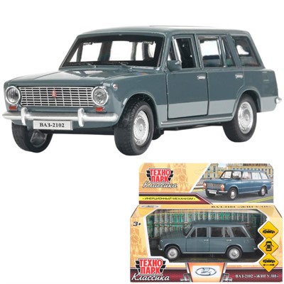 Модель 2102-12-GY-WOD Ваз-2102 12 см, двери, багаж, инер, серый Технопарк - фото 69906775