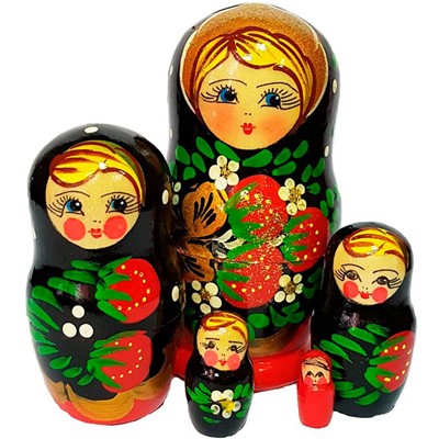 Деревянная Матрешка 5 в 1 малая Ягодки, Эскиз 11, Клубничка М05110211 - фото 69908394