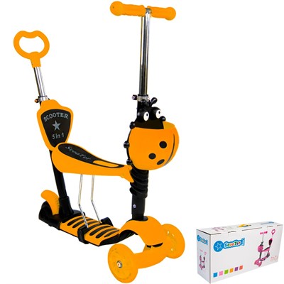 Самокат-каталка 3в1 оранжевый колеса 120 мм 141V-1118 - фото 69908547