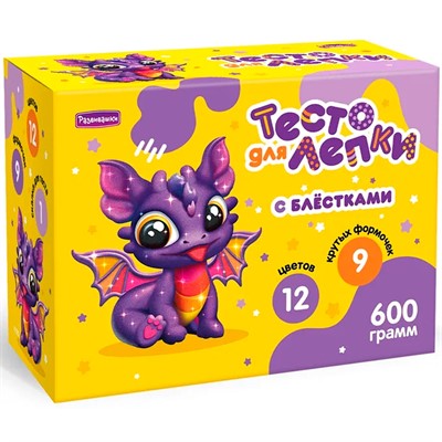 Набор для творчества Тесто для лепки в коробке 12 цветов по 50гр, 9 форм, скалка, 600гр П125 - фото 69908669