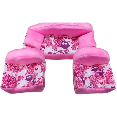 Мебель мягкая Диван+2 кресла+2подушки "Совы" со малиновым плюшем НМ-002/2-36 СТОК - фото 69909700