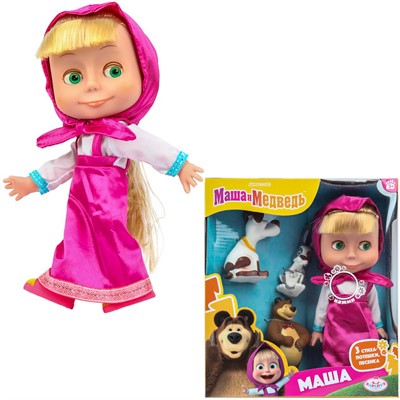 Кукла Карапуз 83033AN23 Маша 25см, озвуч, с 3 друзьями, м/ф Маша и Медведь - фото 69909730