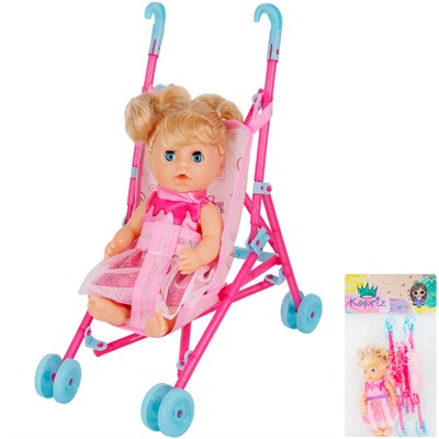 Пупс Miss Kapriz MK2320K-GC с коляской в пак. - фото 69910170