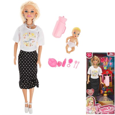 Кукла Карапуз 66001-SET35-S-BB София 29см, руки и ноги сгиб, малыш пьет и писает, акс - фото 69911520