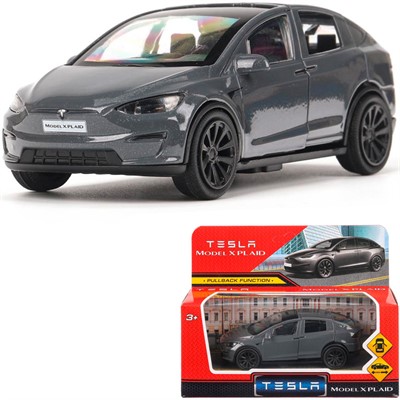 Модель MODELX-12-GY-WOD Tesla model x plaid 12 см, двери, серебр Технопарк в кор. - фото 69913387