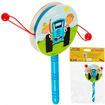 Деревянный Бубен-стучалка СИНИЙ ТРАКТОР STR33 /324/ - фото 69913633