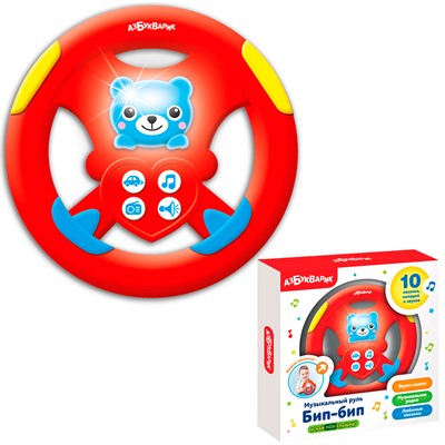 Руль музыкальный Бип-Бип красный в коробке 4630027294487 - фото 69915357