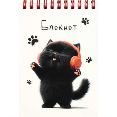 Блокнот 80 л. А6 Котенок в наушниках 70972 - фото 69916166
